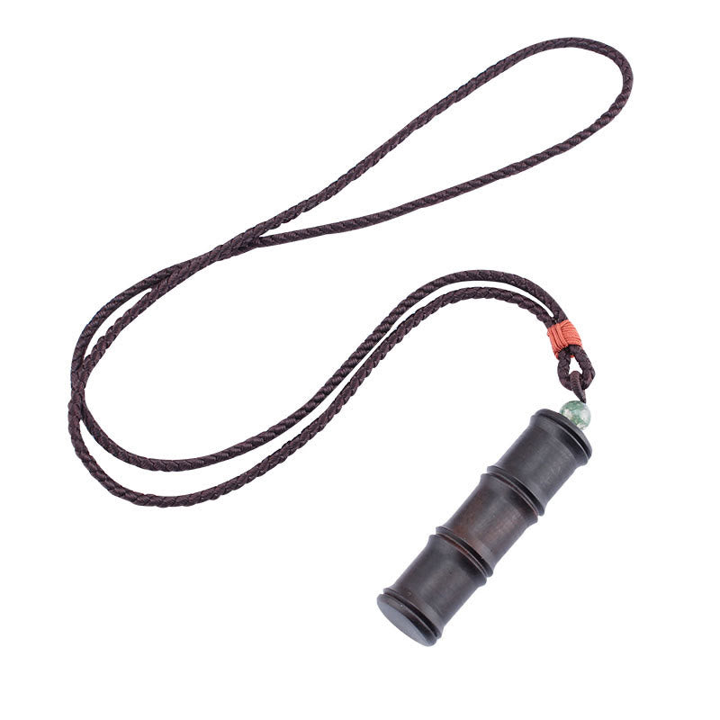 Buddha Stones madera de ébano patrón de bambú Ghau caja de oración collar de paz colgante