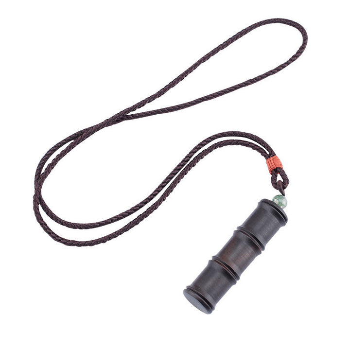 Buddha Stones madera de ébano patrón de bambú Ghau caja de oración collar de paz colgante
