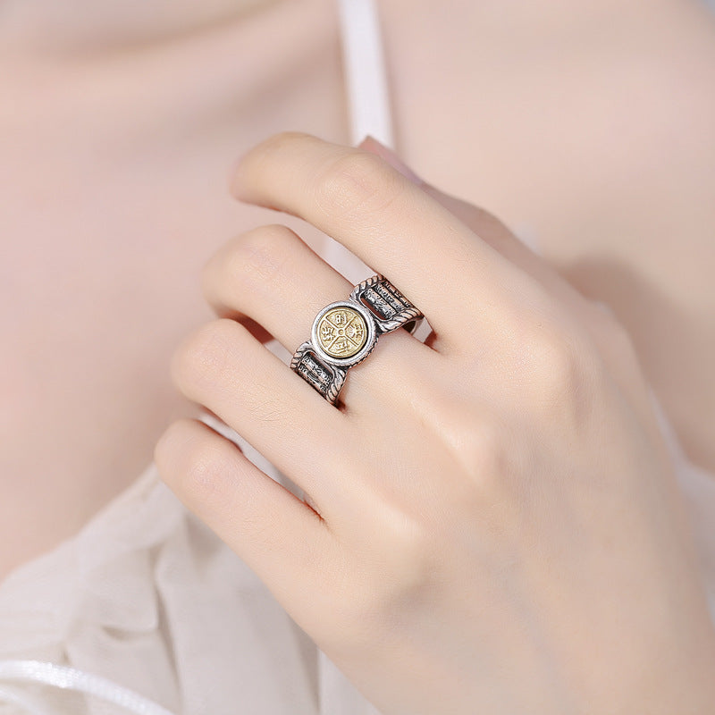 Anillo giratorio de pureza de moneda de cobre con diseño tallado de Om Mani Padme Hum tibetano de Buddha Stones