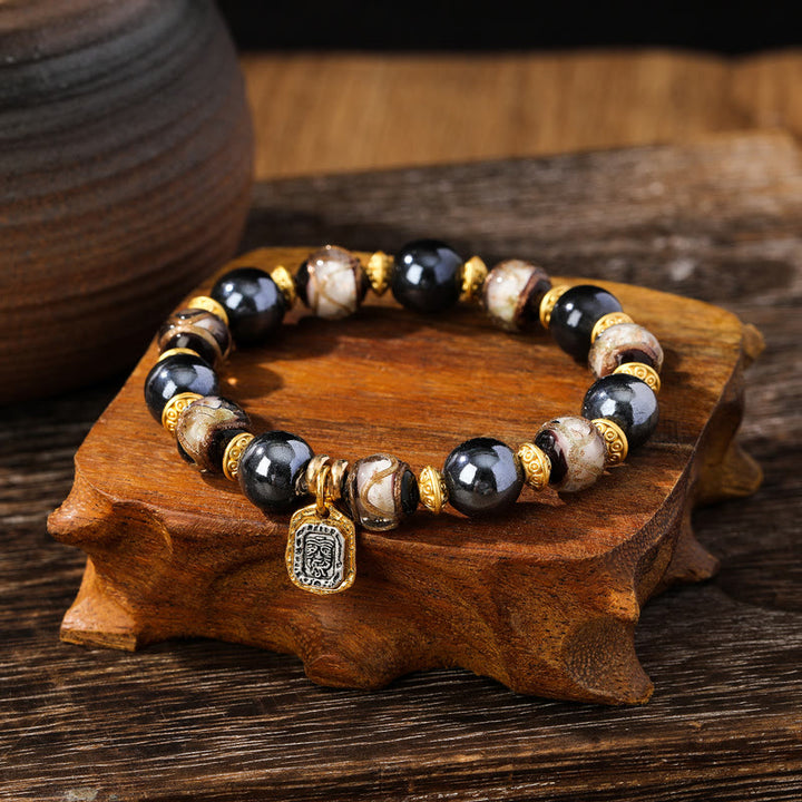 Buddha Stones tibetano Zakiram diosa de la riqueza Liuli vidrio incienso ceniza porcelana cuentas pulsera de la suerte