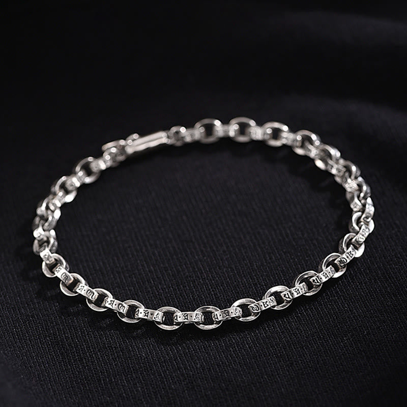 Pulsera de metal creativa con diseño tallado de Om Mani Padme Hum de plata de ley 925 con Buddha Stones