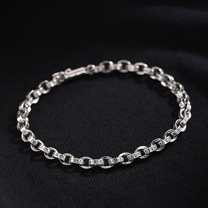 Pulsera de metal creativa con diseño tallado de Om Mani Padme Hum de plata de ley 925 con Buddha Stones