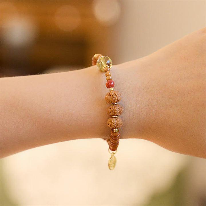Buddha Stones, semilla tibetana de Bodhi, ónix negro, cuarzo ahumado, Om Mani Padme Hum Fu, pulsera de riqueza con carácter