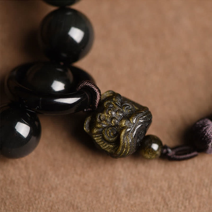 Buddha Stones negra Natural León muñeca Mala protección borlas bolsillo Mala decoración del coche