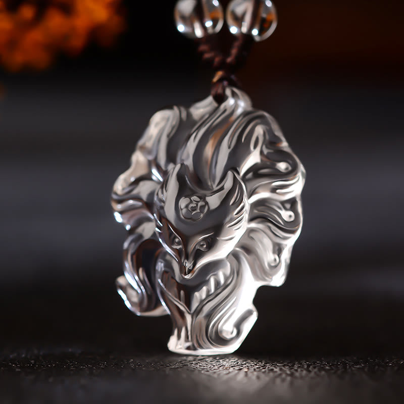 Buddha Stones, amatista Natural, cristal blanco, citrino, colgante de collar de la suerte de zorro de nueve colas