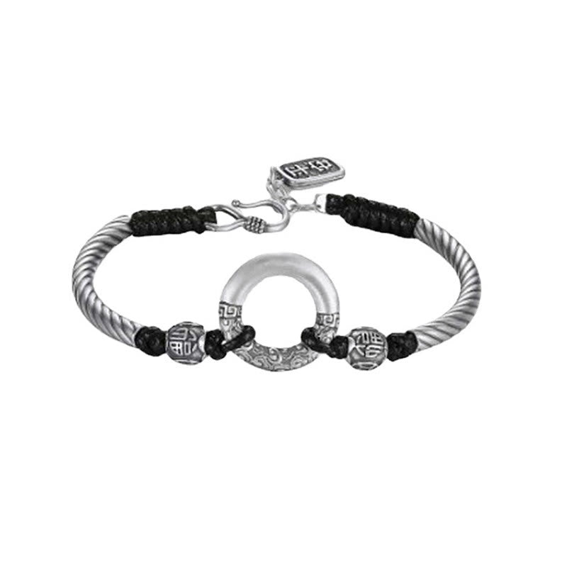 Pulsera de plata de ley 999 con Buddha Stones , hebilla de la paz, moneda de cobre, nubes auspiciosas, pulsera de la fortuna