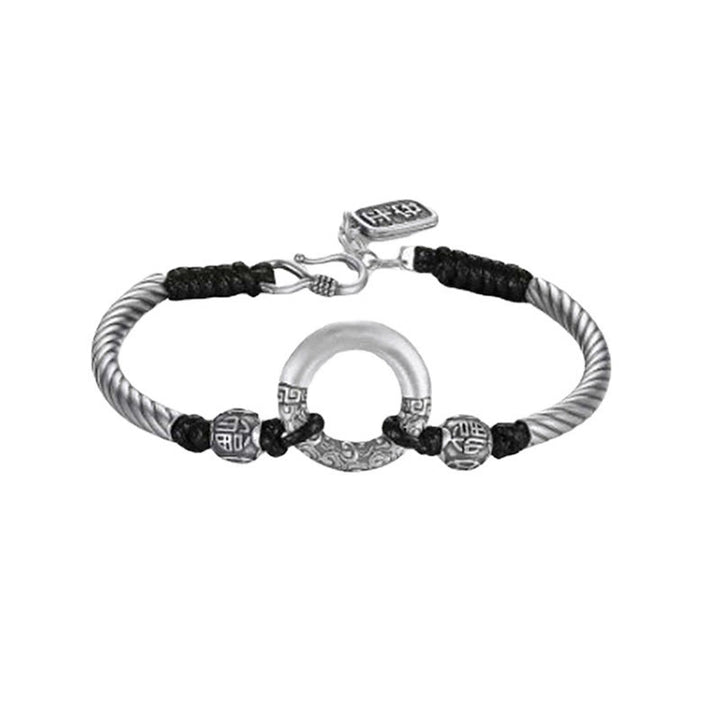 Pulsera de plata de ley 999 con Buddha Stones , hebilla de la paz, moneda de cobre, nubes auspiciosas, pulsera de la fortuna