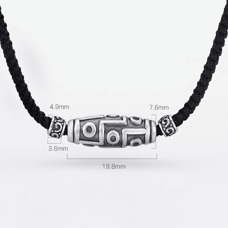 Collar con colgante de cuerda de protección con diseño de cuentas Dzi de nueve ojos de plata de ley 999 con Buddha Stones