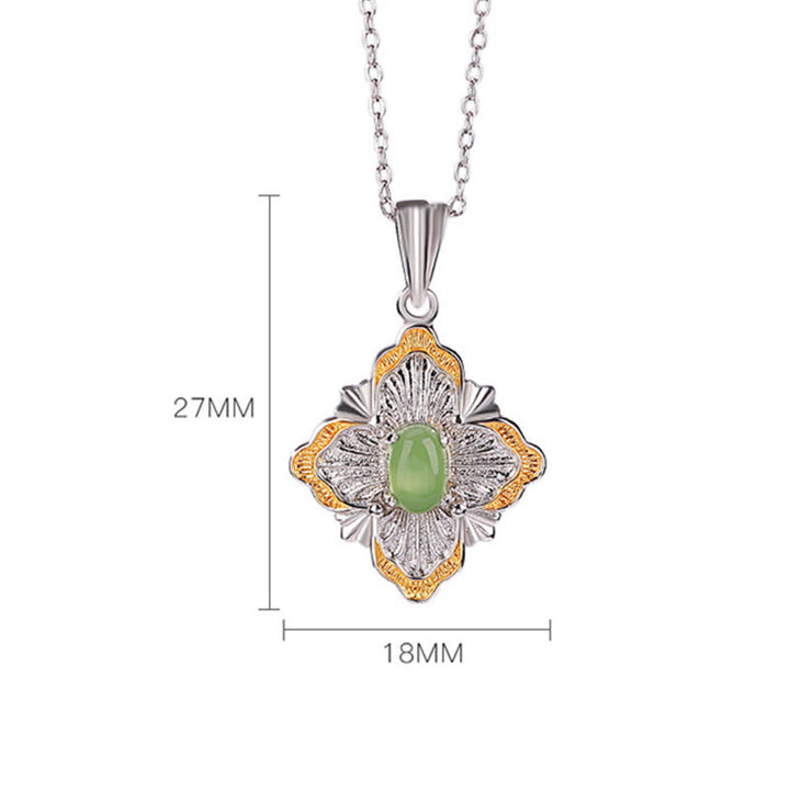 Colgante de collar curativo de la suerte con diseño de rombo de jade cian hetiano chapado en plata de ley 925 con Buddha Stones