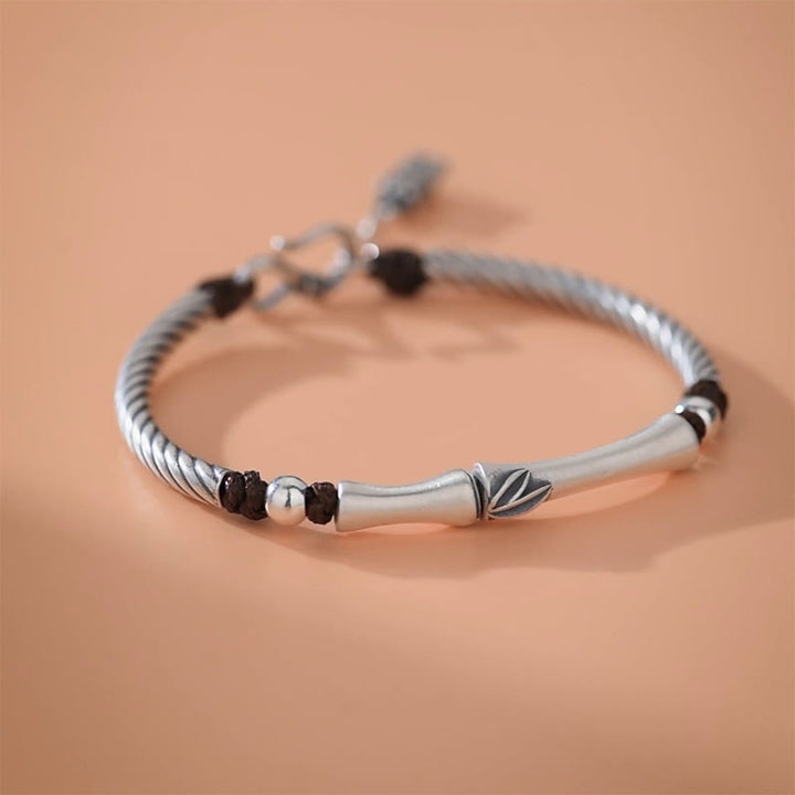 Pulsera de plata de ley 999 con diseño de bambú y suerte de cigarra