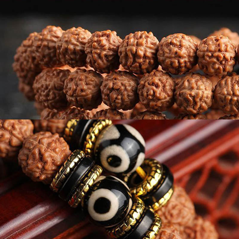 Buddha Stones 108 cuentas Mala Rudraksha Bodhi Semilla Dzi cuentas suerte pulsera de riqueza
