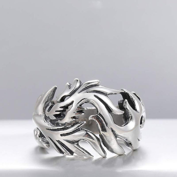 Anillo ajustable de fuerza de protección con patrón de dragón de Buddha Stones