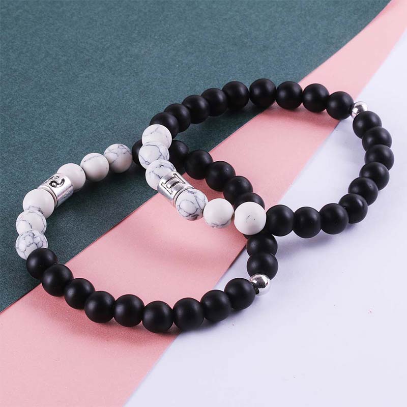Buddha Stones 12 Constelaciones del Zodíaco Piedra Natural Esmerilada Pulsera de la Fortuna con Cuentas de Turquesa Blanca