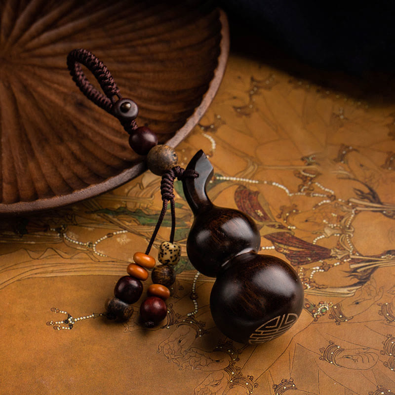 Llavero de protección de la suerte, calabaza de sándalo rojo, hoja pequeña de ébano tibetano