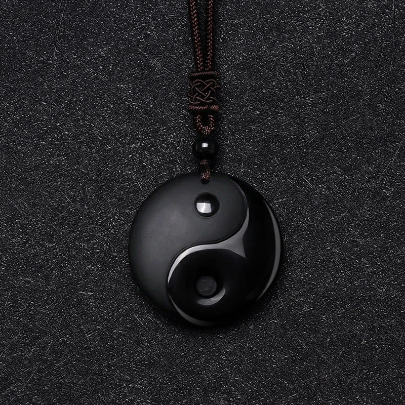 Buddha Stones, obsidiana negra, taoísmo, cinco montañas sagradas, Mantra de nueve caracteres tallado, purificación, colgante de collar Yin Yang