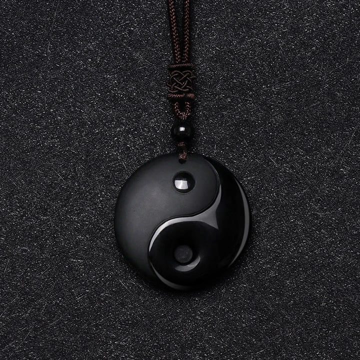 Buddha Stones, obsidiana negra, taoísmo, cinco montañas sagradas, Mantra de nueve caracteres tallado, purificación, colgante de collar Yin Yang