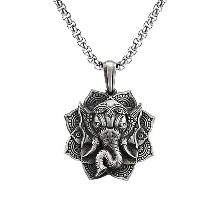 Colgante de collar con amuleto de protección de elefante Ganesh Ganpati de estaño puro con Buddha Stones - Colgante de Ganesh y cadena común - image 4