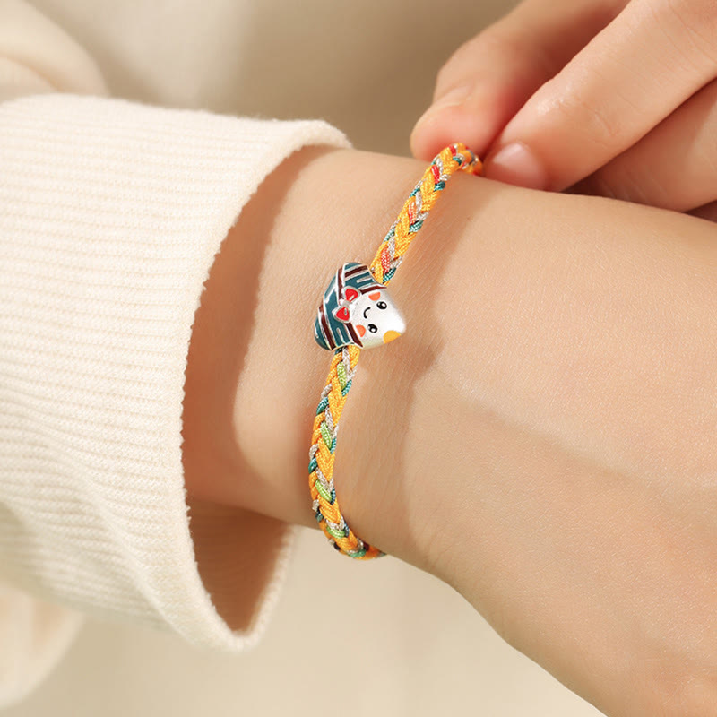 Pulsera de plata de ley 925 con Buddha Stones, dragón, barco, Festival, patrón Zongzi, suerte, hecha a mano, cuerda multicolor, niño y adulto