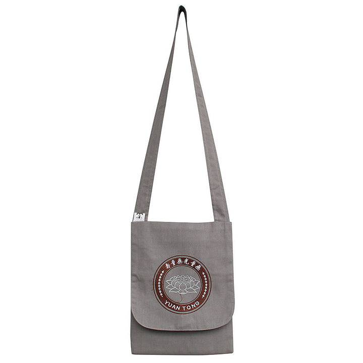 Bolso bandolera de algodón con bordado de loto para práctica de la mente espiritual
