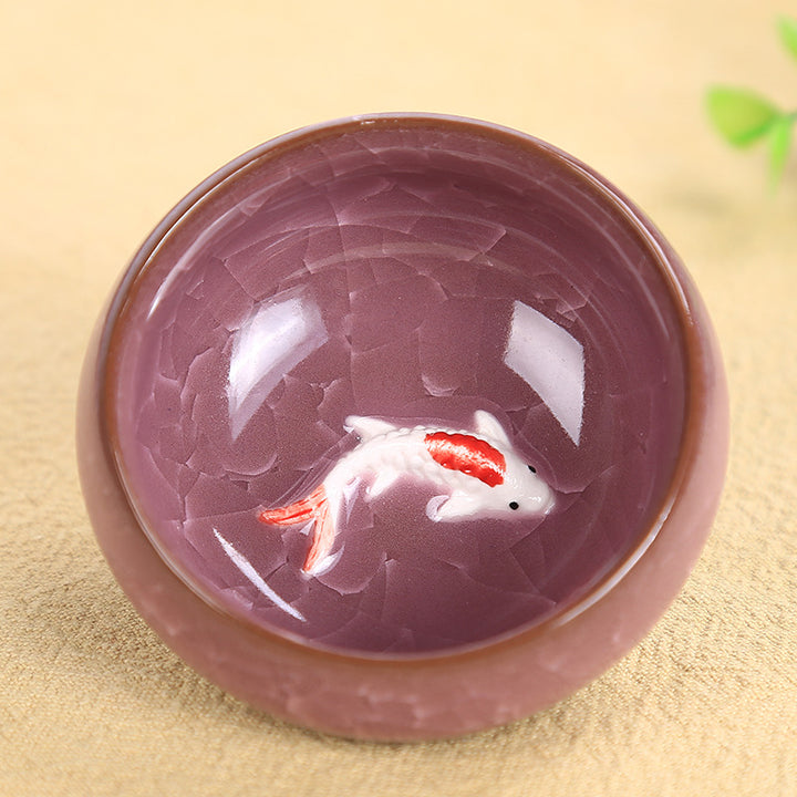 Taza de té de cerámica con bonito pez Koi, Buddha Stones, tazón de té de Kung Fu, 45ml