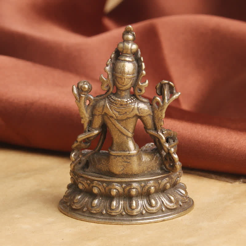 Bodhisattva Tara Verde Calma Esperanza Estatua Decoración de Cobre