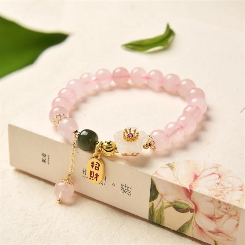 Pulsera de amor cálida con flor de jade de cristal rosa natural con Buddha Stones - Cristal rosa (calmante ♥ cálido) - image 0