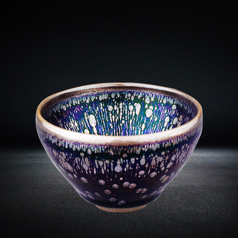 Taza de té de cerámica esmaltada púrpura Jianzhan chino hecha a mano con Buddha Stones , taza de té de cerámica Tenmoku Kung Fu