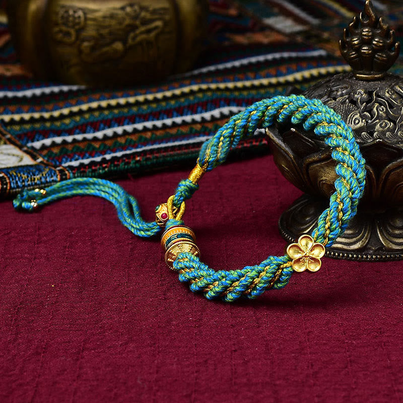 Buddha Stones Tíbet hechas a mano cinco dioses de la riqueza suerte amuleto Thangka rueda de oración flor encanto tejido pulsera de cuerda