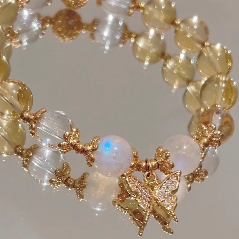 Pulsera de protección de prosperidad con dije de mariposa, piedra lunar, citrino, Buddha Stones