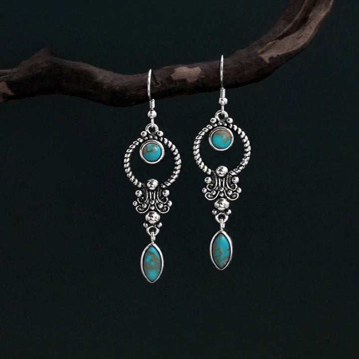 Buddha Stones de plata de ley 925 con gancho, baño de cobre vintage y turquesa con diseño de gota de agua. - image 0