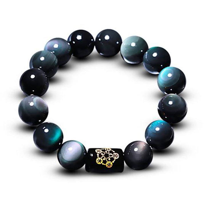 Pulsera de transformación positiva de obsidiana arcoíris natural con Buddha Stones