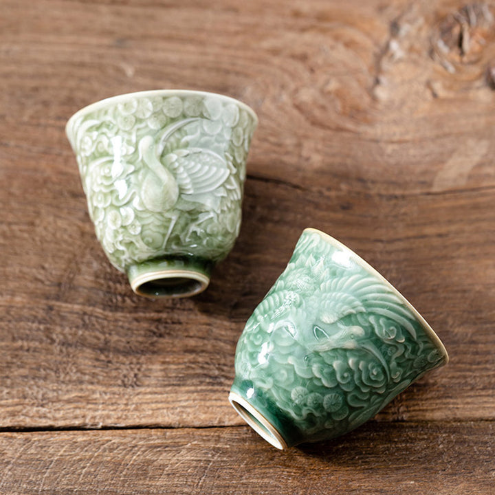 Taza de té de cerámica de pino con grulla de Buddha Stones , taza de té de Kung Fu, 80ml