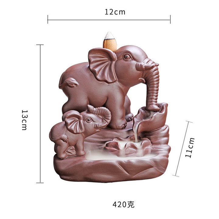 Quemador de incienso de protección para fuente de humo, reflujo de arcilla púrpura, elefante tibetano, decoración