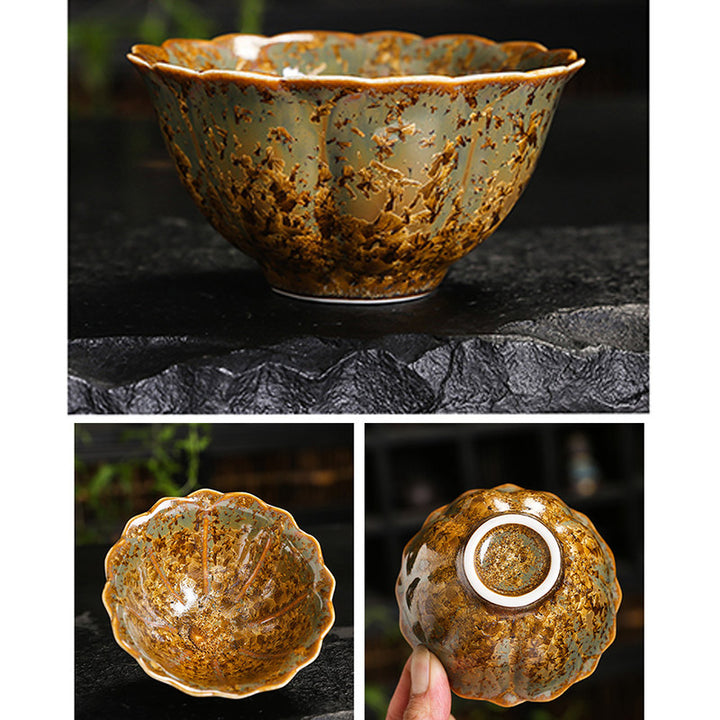 Taza de té de cerámica marrón colorida con Buddha Stones, tazón de té de Kung Fu