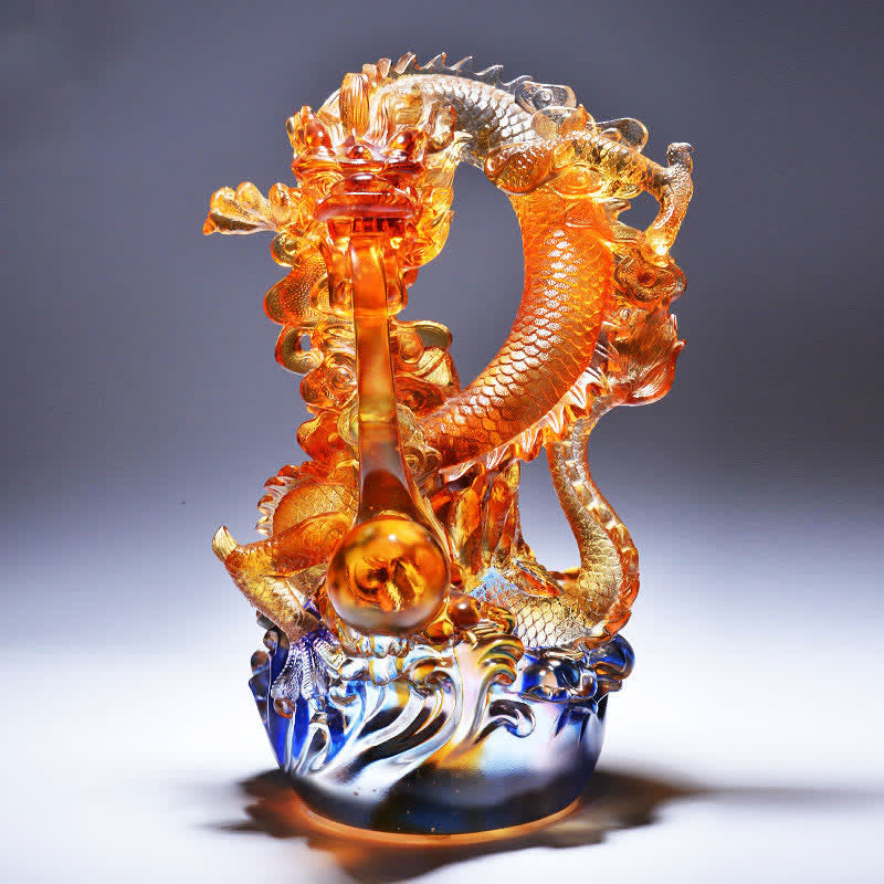 Buddha Stones Feng Shui Dragón hecho a mano Liuli Crystal Art Piece Success Home Office Decoración