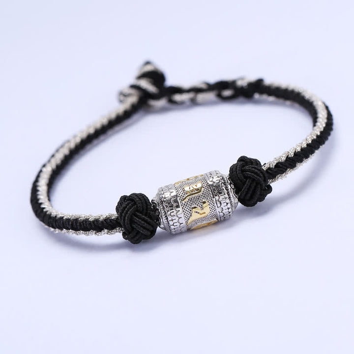 Pulsera de hilo rojo de plata de ley 925 con Buddha Stones Om Mani Padme Hum, rueda de oración, fuerza de la suerte