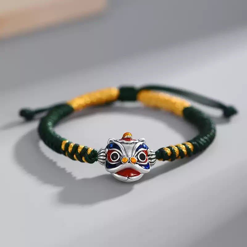 Pulsera de hilo trenzado de la suerte del león danzante hecho a mano con Buddha Stones