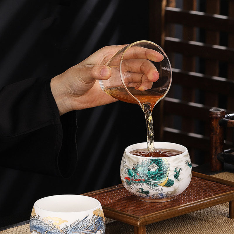 Buddha Stones, dragón, cigarra, bambú, ciervo, grulla, flor de loto, ciruela, taza de té de cerámica, taza de té de Kung Fu, tazón de 185ml