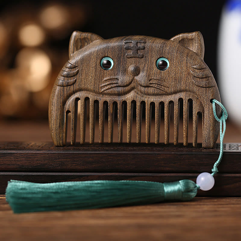 Mini peine portátil de la paz de sándalo verde del zodiaco chino - Chacate Preto Wood - Tigre - image 7