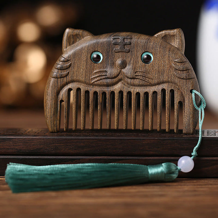 Mini peine portátil de la paz de sándalo verde del zodiaco chino - Chacate Preto Wood - Tigre - image 7