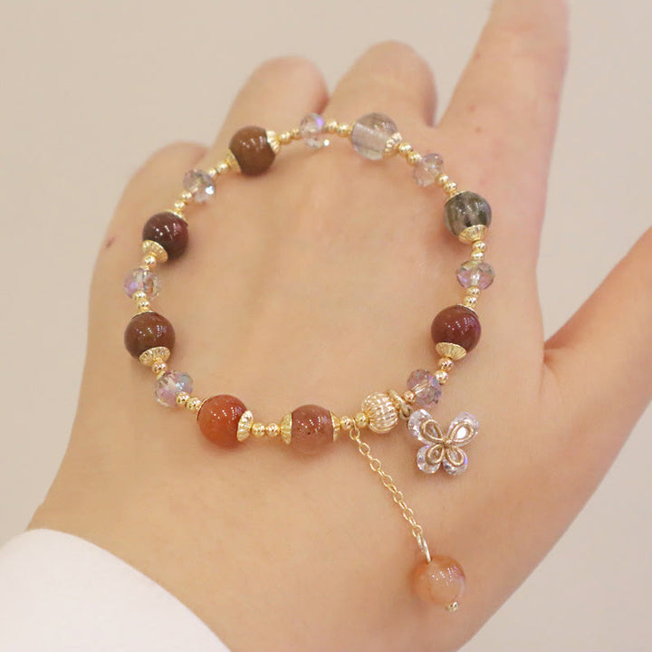 Pulsera con dije de mariposa de Cuarzo rutilado, cristal de arco iris, Fu Lu Shou Natural, Buddha Stones