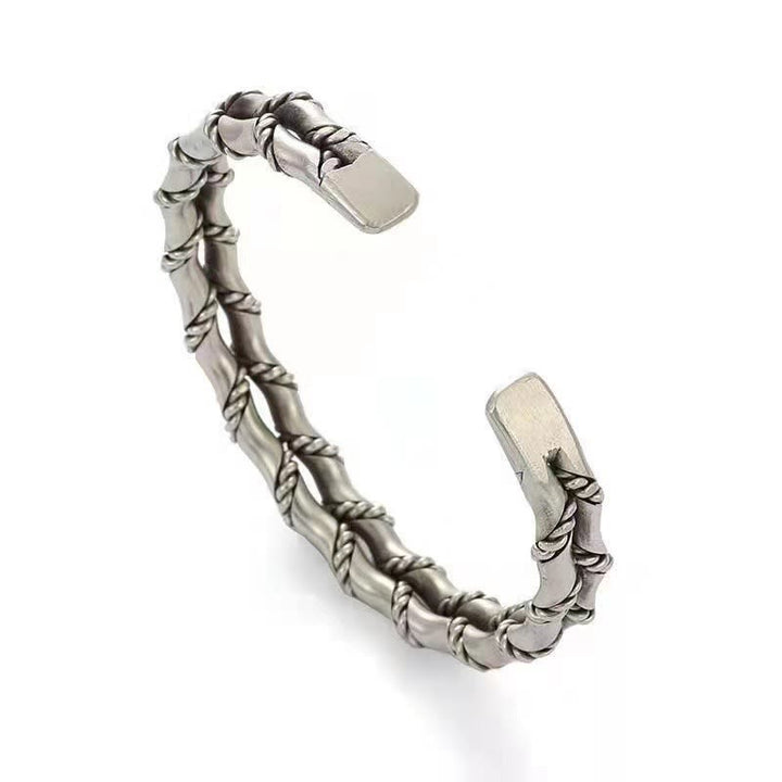 Brazalete de pulsera de la suerte con patrón de bambú de doble capa Vintage de Buddha Stones