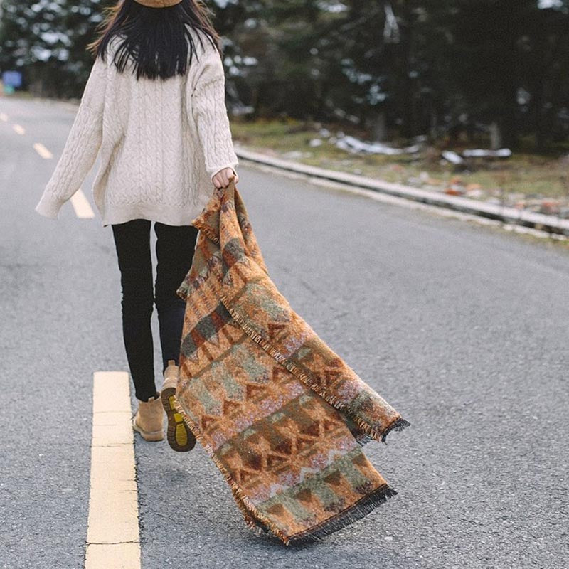 Mantón tibetano de Buddha Stones , patrón de geometría clásico, bufanda de viaje acogedora para invierno