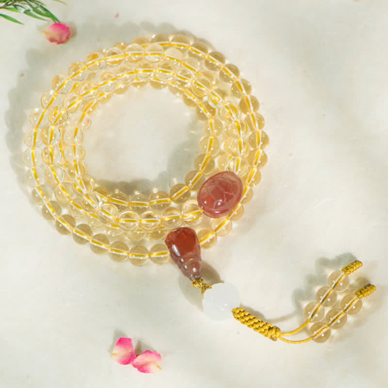 108 cuentas Mala de plata de ley 925, citrino Natural, ágata roja, Jade blanco, pulsera con dijes de prosperidad