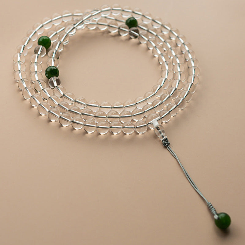 Pulsera de meditación de jade de cristal blanco de 108 cuentas Mala
