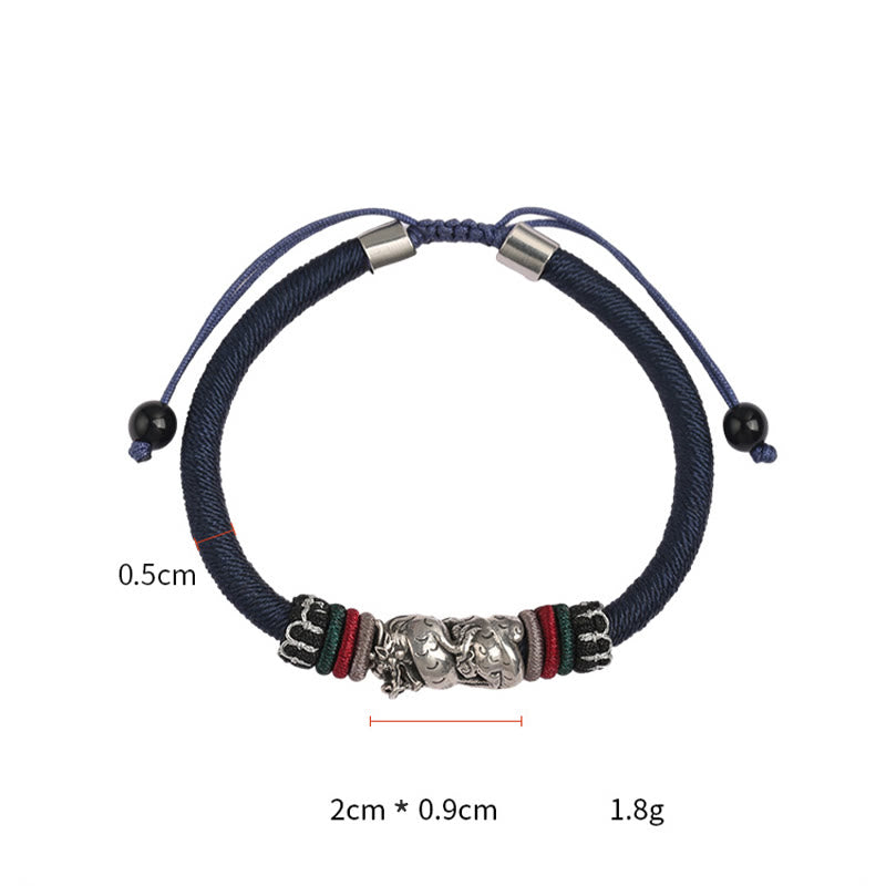 Pulsera de cuerda de la suerte del dragón auspicioso del año del dragón de plata de ley 925 hecha a mano con Buddha Stones