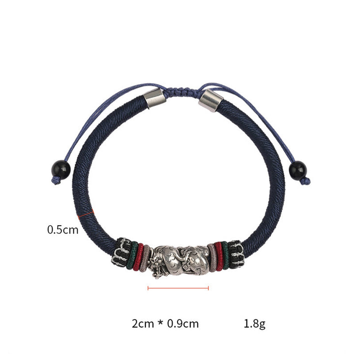 Pulsera de cuerda de la suerte del dragón auspicioso del año del dragón de plata de ley 925 hecha a mano con Buddha Stones