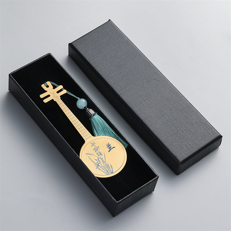 Buddha Stones instrumentos musicales clásicos Pipa Guzheng Guqin Ruan marcapáginas de Metal borla con caja de regalo