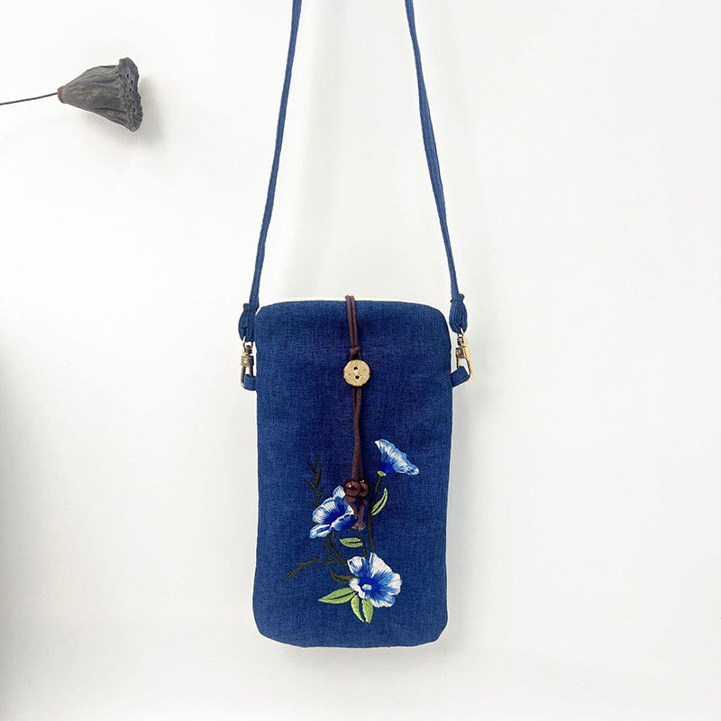 Buddha Stones, pequeñas flores bordadas, bolso de hombro, bolso para teléfono móvil, 11*20cm