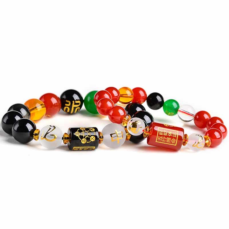 Pulsera de porsperidad de riqueza de cinco elementos de obsidiana Feng Shui del zodíaco chino con Buddha Stones